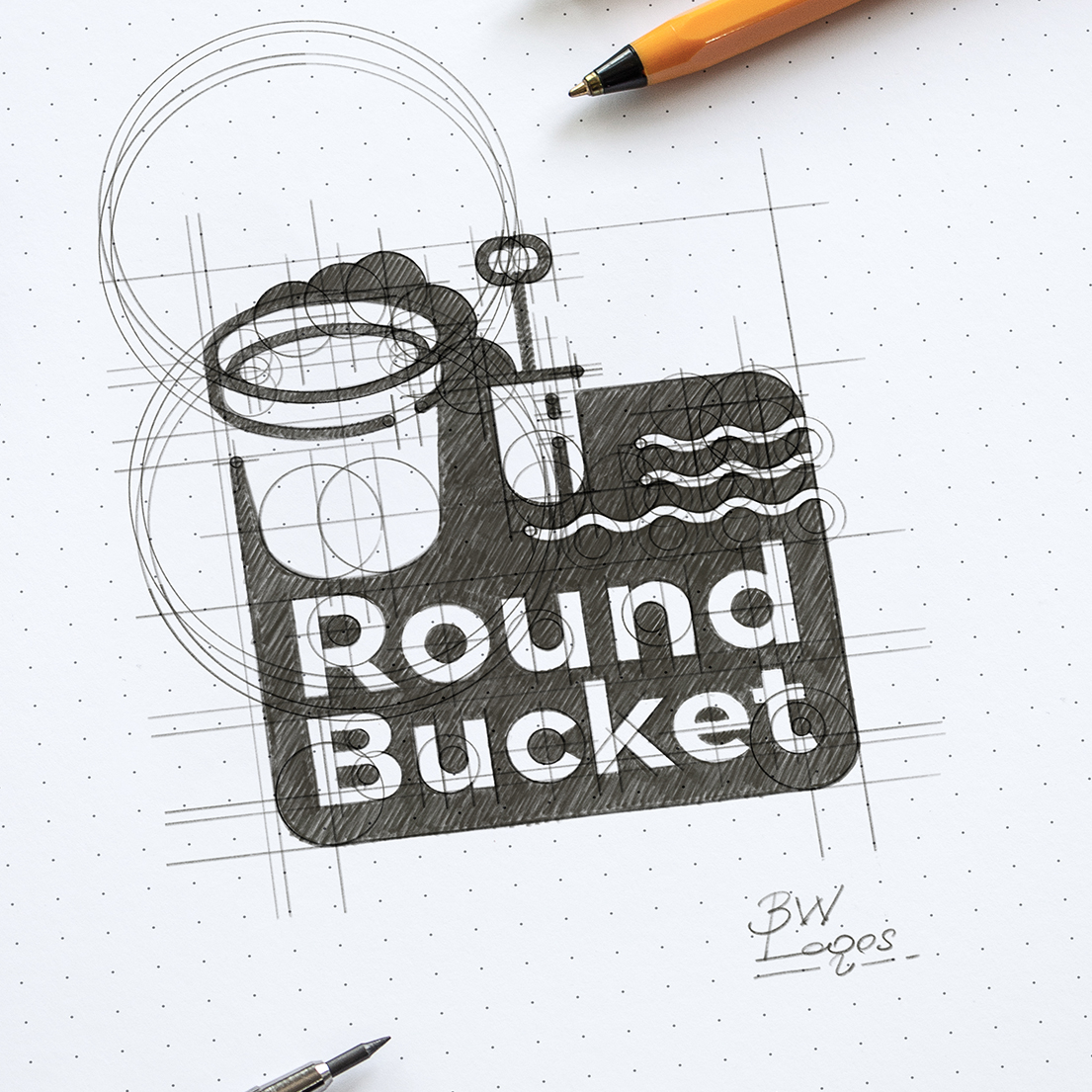 ROUND BUCKET / HANDMADE CUSTOM LOGO - brainyworkslogos.com